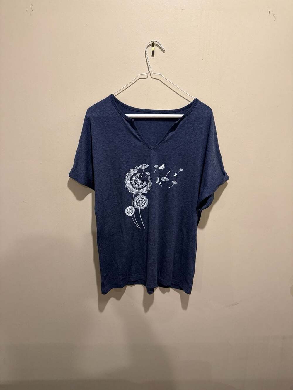 Jewelreauty Women's Navy Blue Dandelion Graphic V-Neck Short Sleeve T-Shirt